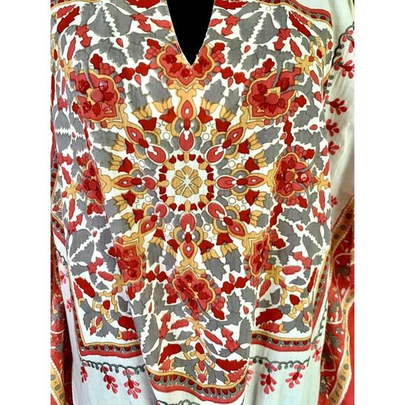 CZ Cover-Ups Cotton Geometric Print Boho Embellished Tunic Large - Picture 4 of 9